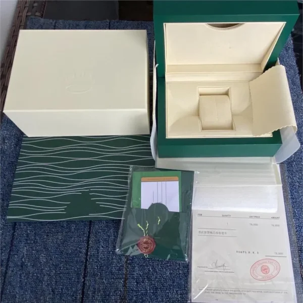 Genuine Rolex watch box with outer cover, booklet, and cushion