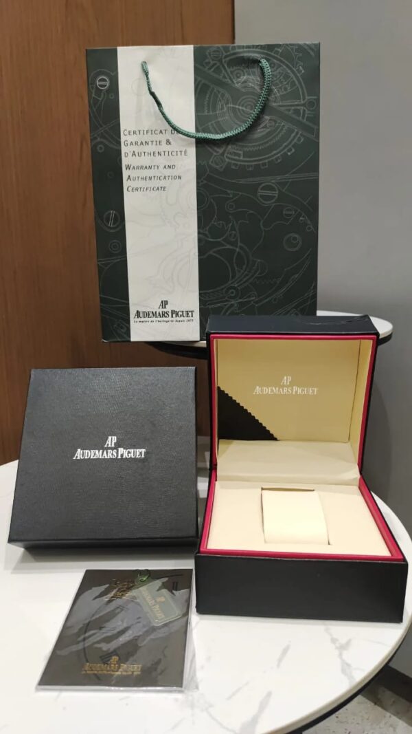 Genuine Audemars Piguet watch box with outer cover, booklet, and cushion